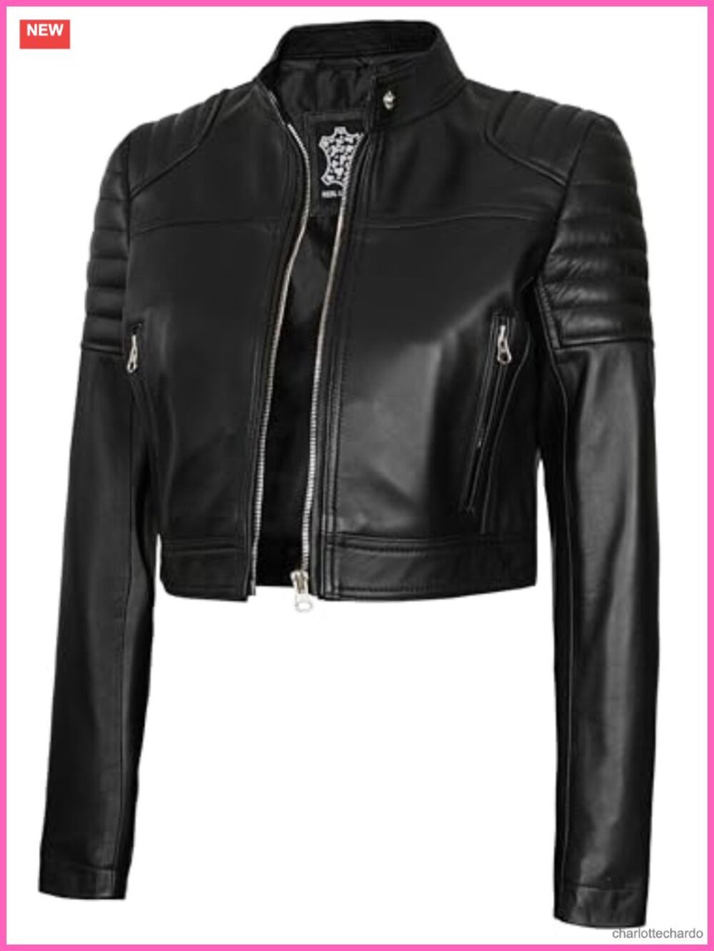 Womens Cropped Real Lambskin Leather Jacket Zip Front